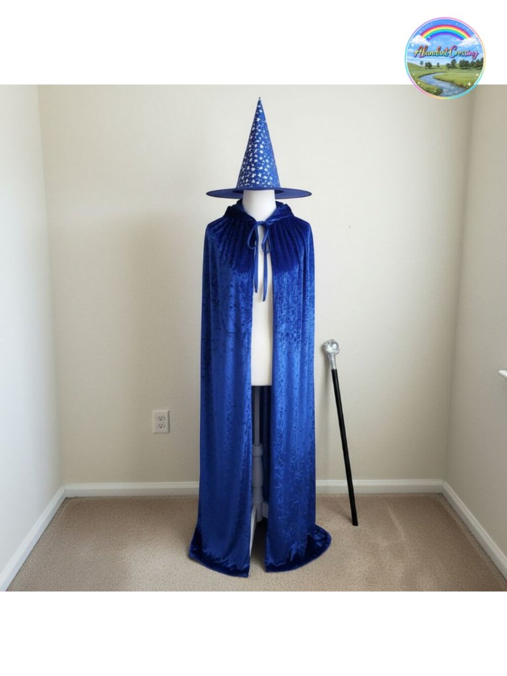 Velvet Wizard Robe Hat Beard Wand 4-Piece Adult Costume Set